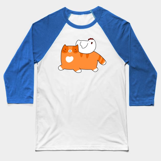 Orange Tabby and Chicken Baseball T-Shirt by saradaboru